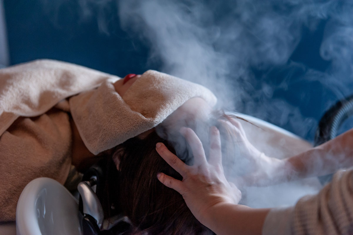 Steam from a scalp massage at Louisville Head Spa